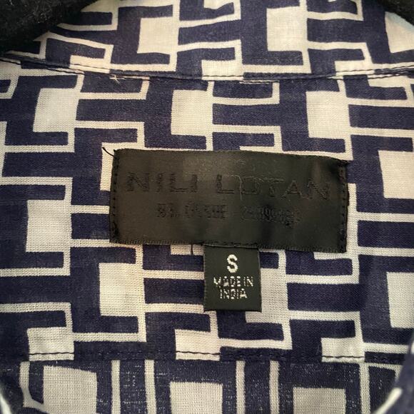 Nili Lotan Navy Blue White Allover Kate Print Button Down Shirt 100 Cotton Small - Picture 3 of 10
